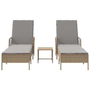 Sonnenliege Set Set aus 3 Beige PE Rattan, Metall Faltbar