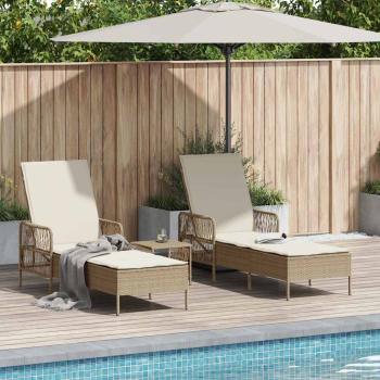 ARDEBO.de - Sonnenliegen-Set Set von 3 Beige und Cremeweiß PE Rattan, Metall