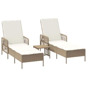 Sonnenliegen-Set Set von 3 Beige und Cremeweiß PE Rattan, Metall