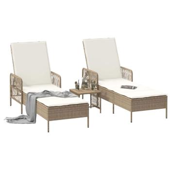 Sonnenliegen-Set Set von 3 Beige und Cremeweiß PE Rattan, Metall