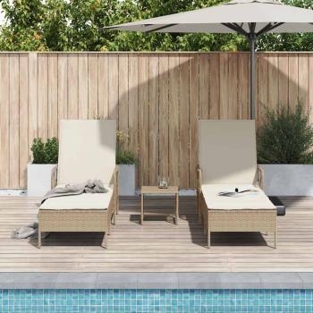 Sonnenliegen-Set Set von 3 Beige und Cremeweiß PE Rattan, Metall