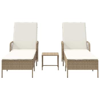 Sonnenliegen-Set Set von 3 Beige und Cremeweiß PE Rattan, Metall
