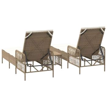 Sonnenliegen-Set Set von 3 Beige und Cremeweiß PE Rattan, Metall