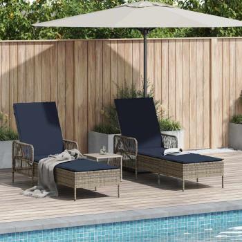 ARDEBO.de - Sonnenliege Set aus 3 Grau und marineblau PE-Rattan, Metall