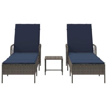 Sonnenliege Set aus 3 Grau und marineblau PE-Rattan, Metall
