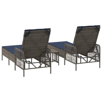 Sonnenliege Set aus 3 Grau und marineblau PE-Rattan, Metall