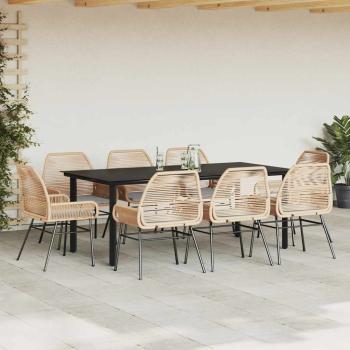 9-tlg. Garten-Essgruppe mit Kissen Braun Poly Rattan Glas