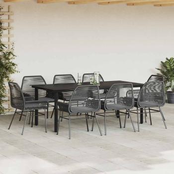 9-tlg. Garten-Essgruppe mit Kissen Schwarz Poly Rattan Glas