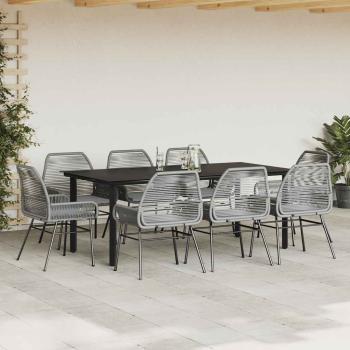 9-tlg. Garten-Essgruppe mit Kissen Grau Poly Rattan Glas