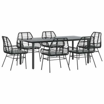 7-tlg. Garten-Essgruppe mit Kissen Schwarz Poly Rattan Glas