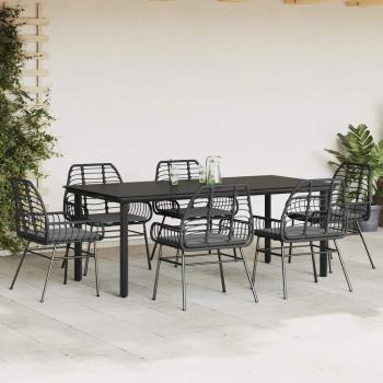 7-tlg. Garten-Essgruppe mit Kissen Schwarz Poly Rattan Glas