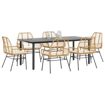 ARDEBO.de - 7-tlg. Garten-Essgruppe mit Kissen Braun Poly Rattan Glas