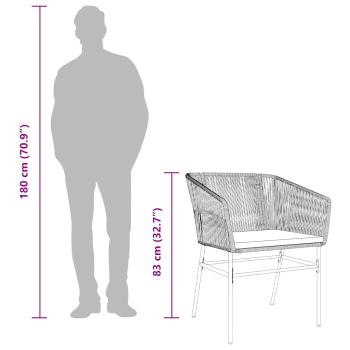 7-tlg. Garten-Essgruppe mit Kissen Grau Poly Rattan Glas