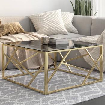 ARDEBO.de - Couchtisch Golden Edelstahl und Hartglas