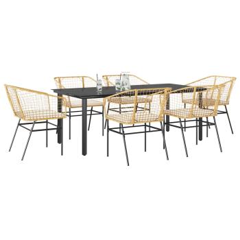 ARDEBO.de - 7-tlg. Garten-Essgruppe mit Kissen Braun Poly Rattan Glas