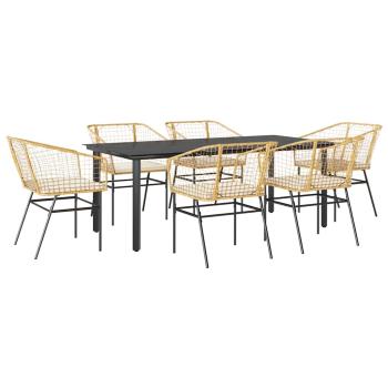 7-tlg. Garten-Essgruppe mit Kissen Braun Poly Rattan Glas