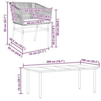 7-tlg. Garten-Essgruppe mit Kissen Braun Poly Rattan Glas