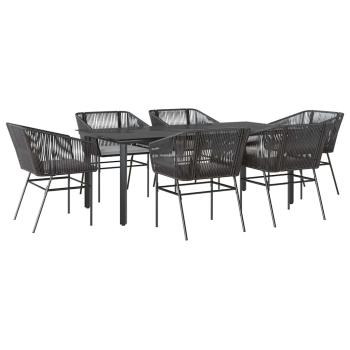 ARDEBO.de - 7-tlg. Garten-Essgruppe mit Kissen Schwarz Poly Rattan Glas