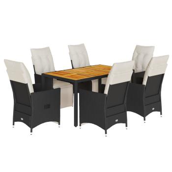 7-tlg. Garten-Essgruppe mit Kissen Schwarz Poly Rattan