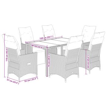 7-tlg. Garten-Essgruppe mit Kissen Schwarz Poly Rattan