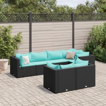 ARDEBO.de - 7-tlg. Garten-Lounge-Set mit Kissen Schwarz Poly Rattan
