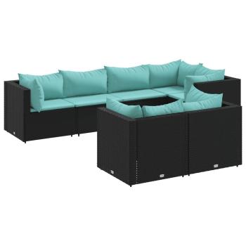 7-tlg. Garten-Lounge-Set mit Kissen Schwarz Poly Rattan
