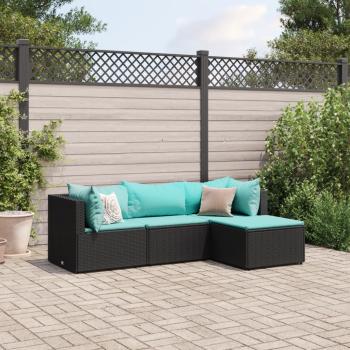 ARDEBO.de - 4-tlg. Garten-Lounge-Set mit Kissen Schwarz Poly Rattan