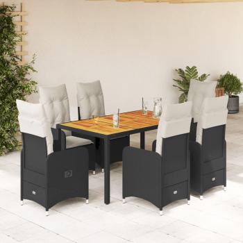 ARDEBO.de - 7-tlg. Garten-Bistro-Set mit Kissen Schwarz Poly Rattan