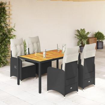 ARDEBO.de - 5-tlg. Garten-Bistro-Set mit Kissen Schwarz Poly Rattan