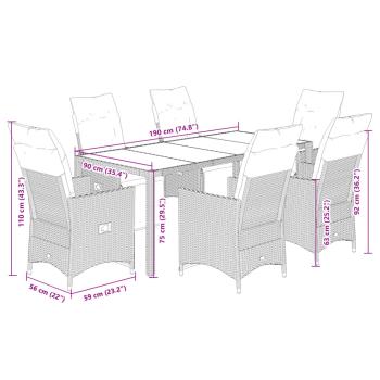7-tlg. Garten-Bistro-Set mit Kissen Grau Poly Rattan