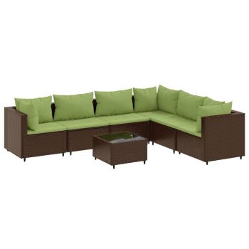 7-tlg. Garten-Lounge-Set mit Kissen Braun Poly Rattan