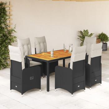 ARDEBO.de - 7-tlg. Garten-Bistro-Set mit Kissen Schwarz Poly Rattan