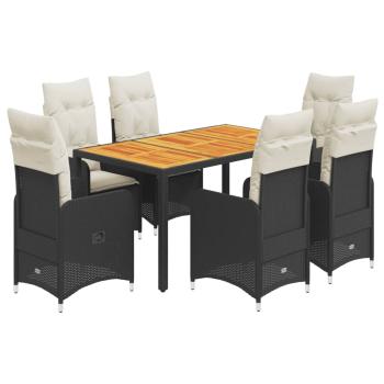 7-tlg. Garten-Bistro-Set mit Kissen Schwarz Poly Rattan