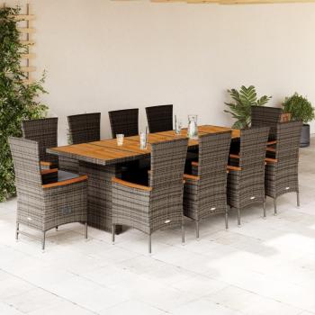 ARDEBO.de - 11-tlg. Garten-Essgruppe mit Kissen Grau Poly Rattan
