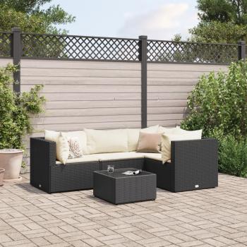ARDEBO.de - 5-tlg. Garten-Lounge-Set mit Kissen Schwarz Poly Rattan