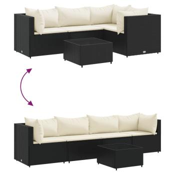 5-tlg. Garten-Lounge-Set mit Kissen Schwarz Poly Rattan