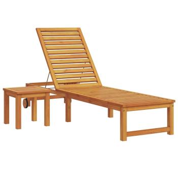Sonnenliege mit Tisch aus massivem Akazienholz, Sonnenliege aus massivem Akazienholz