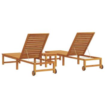 Sonnenliege mit Tisch aus massivem Akazienholz, Sonnenliege aus massivem Akazienholz