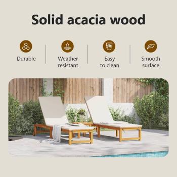 Sonnenliege mit Tisch aus massivem Akazienholz, Sonnenliege aus massivem Akazienholz