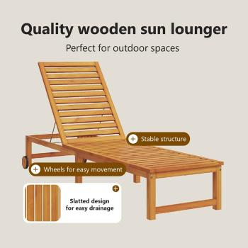 Sonnenliege mit Tisch aus massivem Akazienholz, Sonnenliege aus massivem Akazienholz