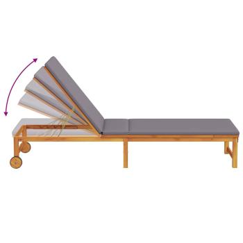 Sonnenliegen 2 Stk. mit Kissen aus massivem Akazienholz, Sonnenliege mit hellgrauen Kissen aus massivem Akazienholz
