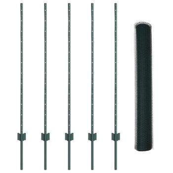 Zaunpfosten 5 Stück U-Profil Grün 120 cm Stahl, Sechseckzaun Grün 1,2x10 m Stahl