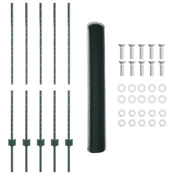 Zaunpfosten 5 Stück U-Profil Grün 120 cm Stahl, Sechseckzaun Grün 1,2x10 m Stahl