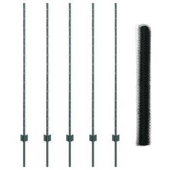 Zaunpfosten 5 Stück U-Kanal Grün 140 cm Stahl, Sechseckzaun Grün 1,4x10 m Stahl