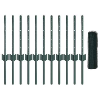 Zaunpfosten 11 Stück U-Kanal Grün 40 cm Stahl, Sechseckzaun Grün 0,4x25 m Stahl