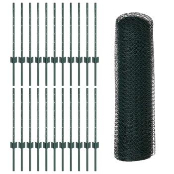 Zaunpfosten 11 Stück U-Profil Grün 60 cm Stahl, Hexagon Zaun Grün 0.5x50 m Stahl