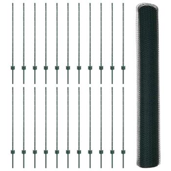Zaunpfosten 11 Stück U-Profil Grün 120 cm Stahl, Sechseckzaun Grün 1,2x50 m Stahl