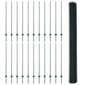 Zaunpfosten 11 Stk U-Kanal Grün 140 cm Stahl, Sechseckzaun Grün 1,4x50 m Stahl