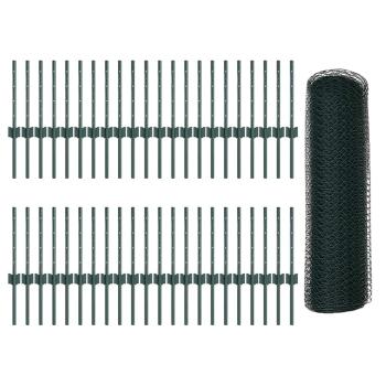 Zaunpfähle 11 Stk U-Profil Grün 40 cm Stahl, Sechseckzaun Grün 0,4x100 m Stahl