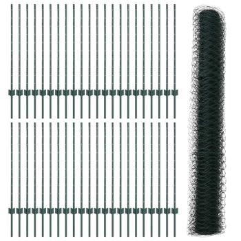 Zaunpfosten 11 Stück U-Kanal Grün 100 cm Stahl, Sechseckzaun Grün 1x100 m Stahl